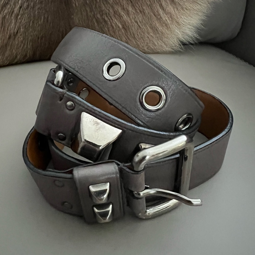 PRADA Studded Leather Belt – Silver Buckle